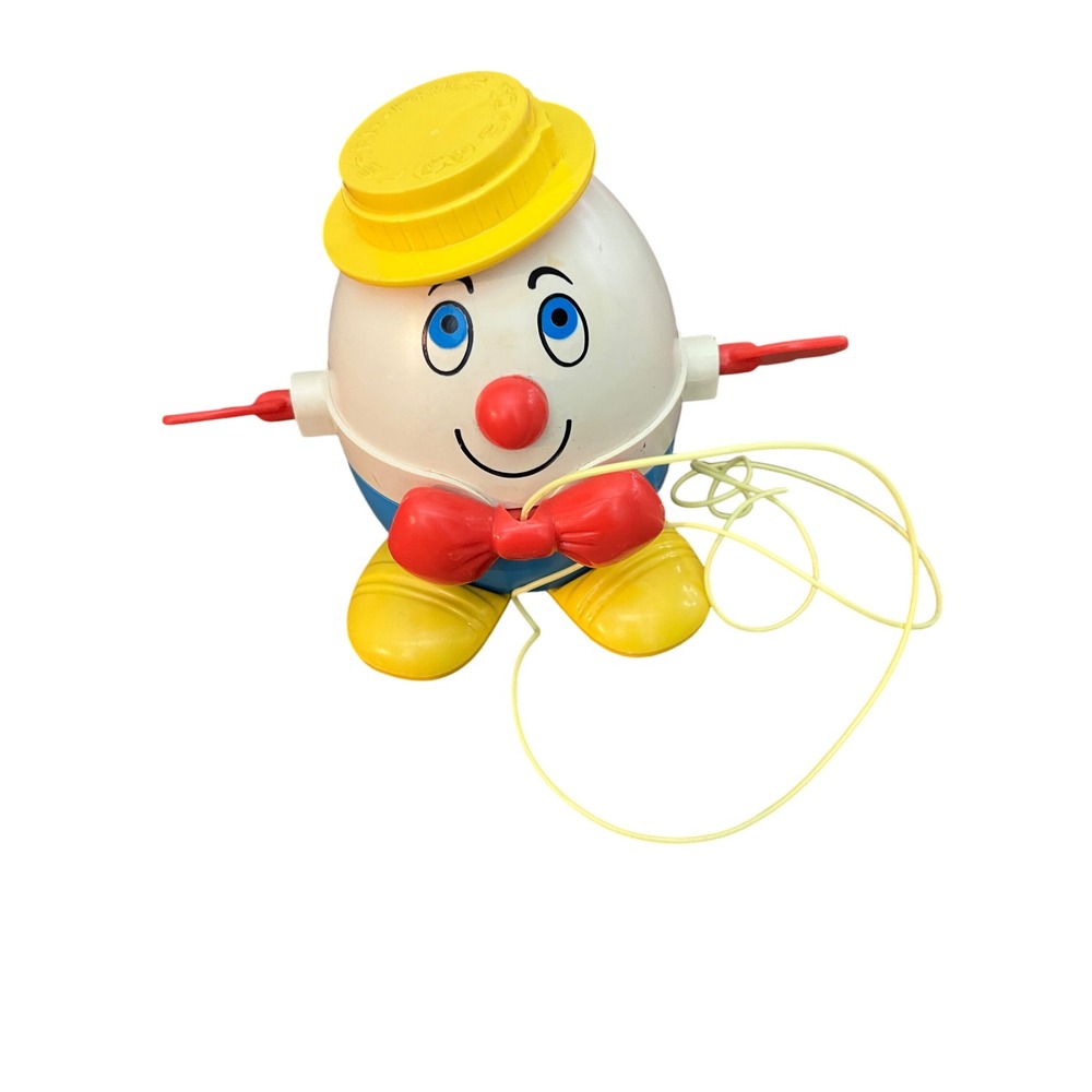 Vintage Fisher Price Humpty Dumpty Pull Toy 736 Plastic Wobble Nursery Rhyme‎